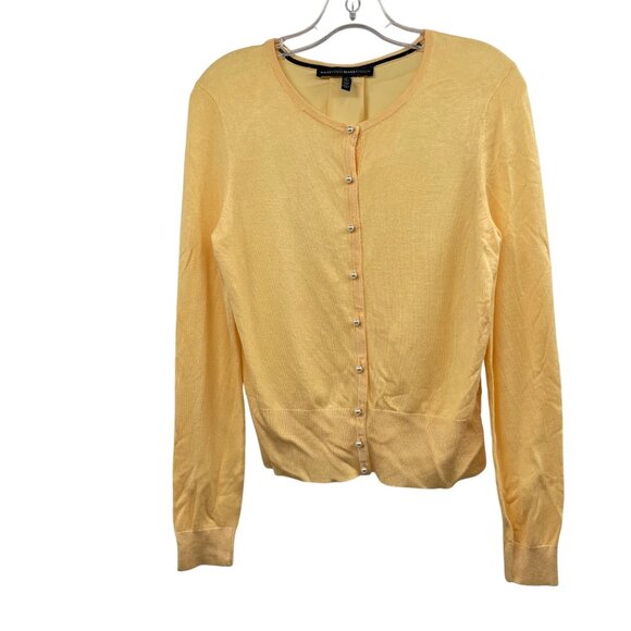 WHBM Womens Mixed Media Cardigan Pearl Buttons Long Sleeve Yellow Size Small - Picture 1 of 9